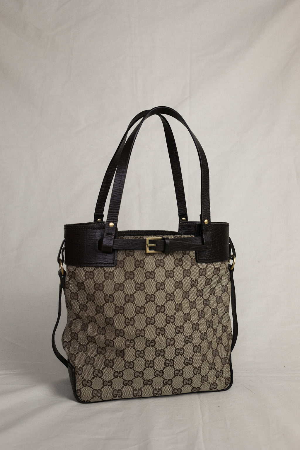 Vintage Gucci GG Canvas Tote with Chocolate Leather Trim
