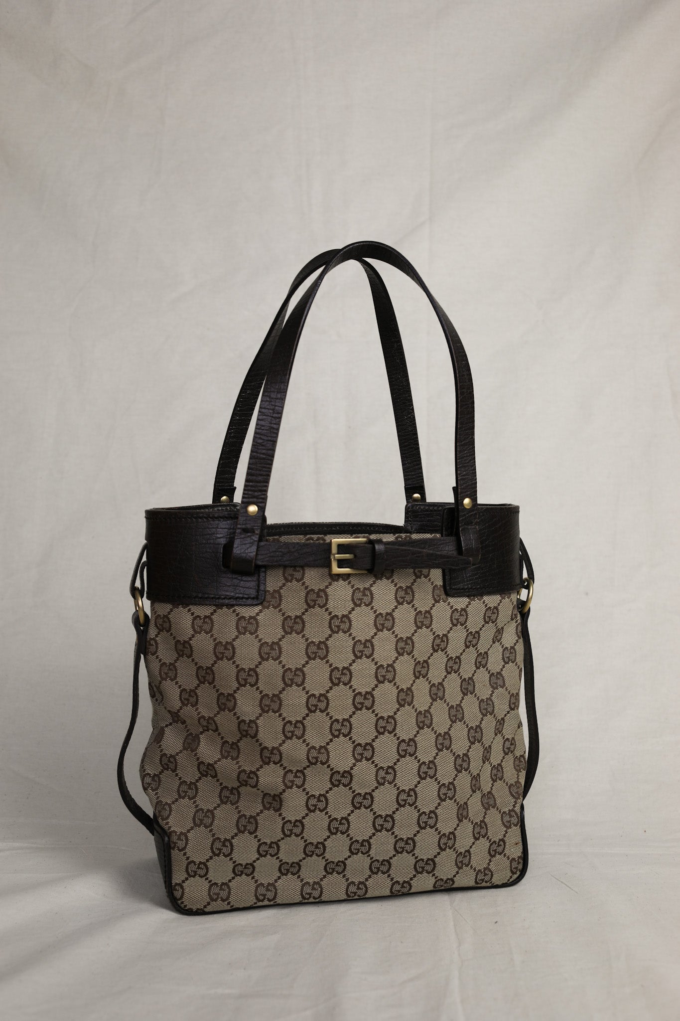 Vintage Gucci GG Canvas Tote with Chocolate Leather Trim