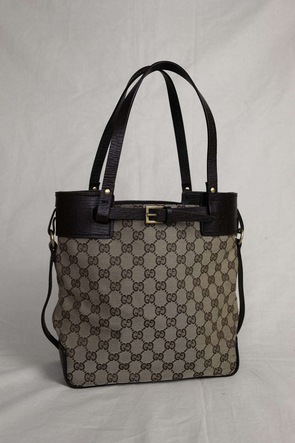 Vintage Gucci GG Canvas Tote with Chocolate Leather Trim