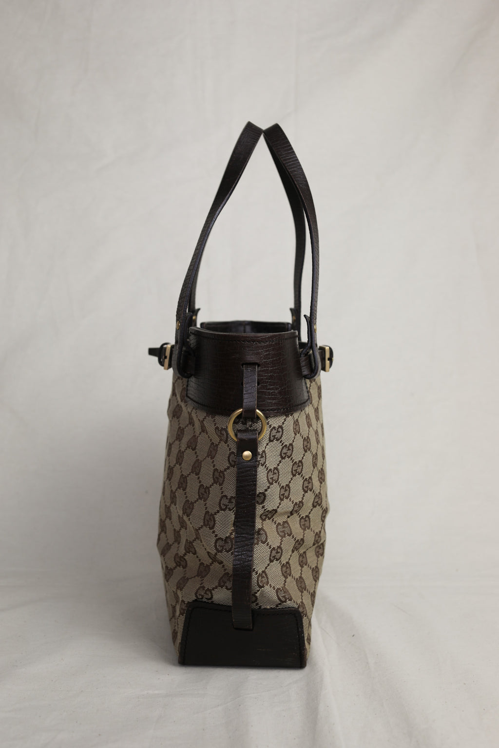 Vintage Gucci GG Canvas Tote with Chocolate Leather Trim