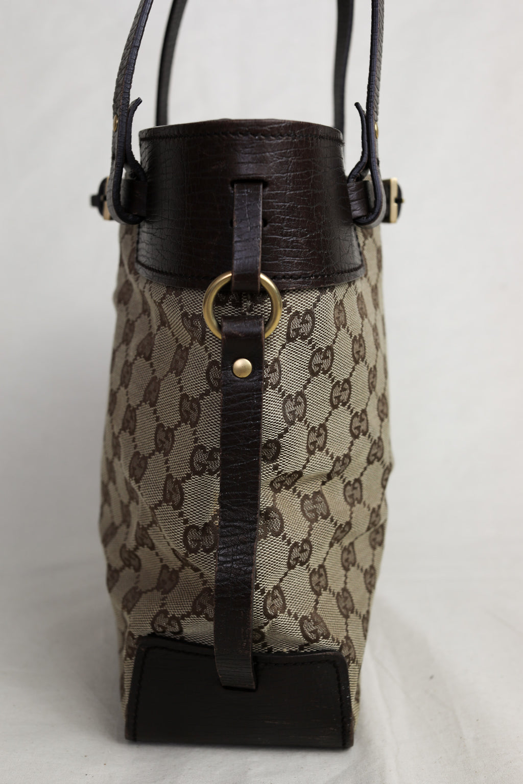 Vintage Gucci GG Canvas Tote with Chocolate Leather Trim