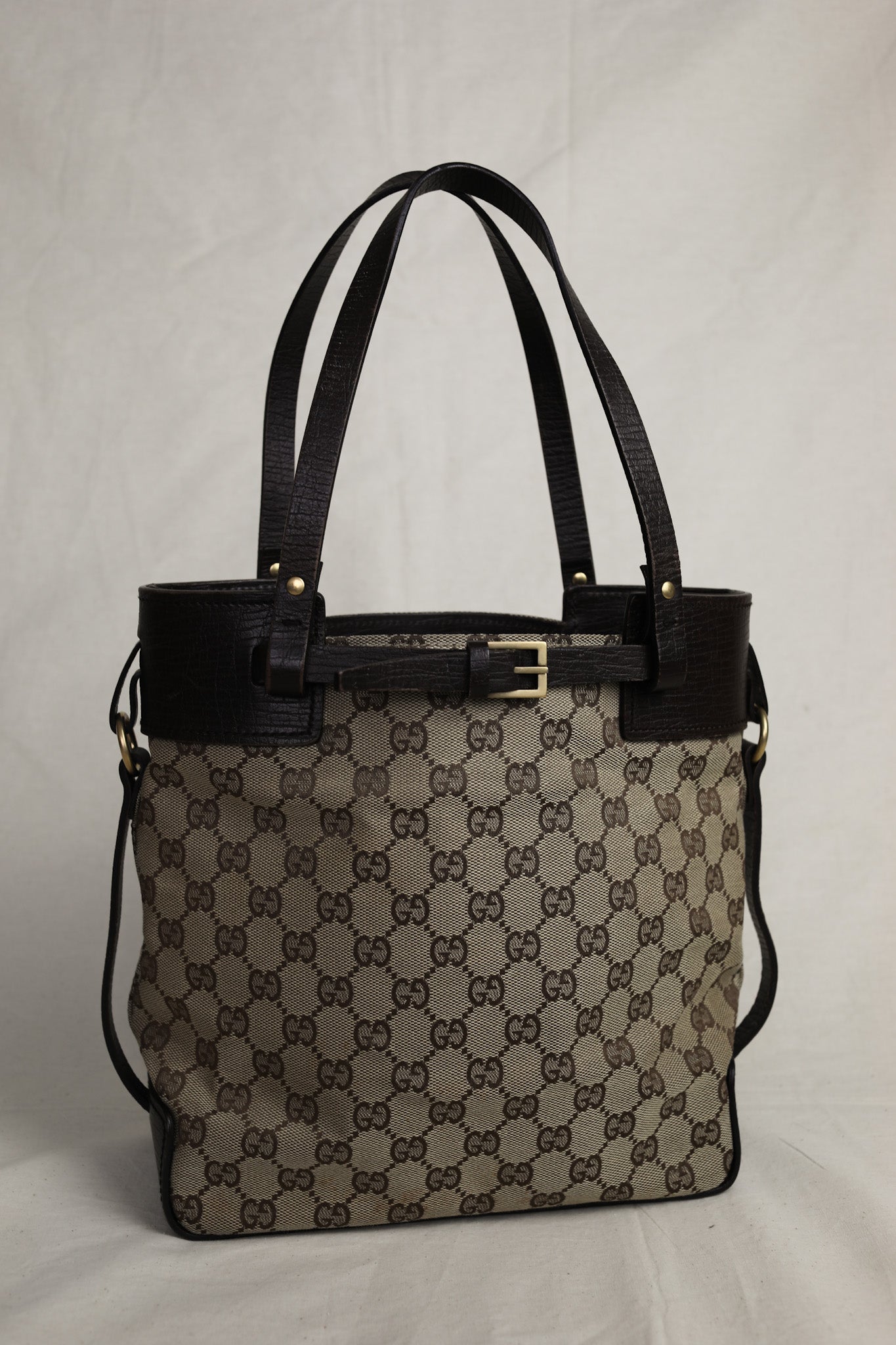 Vintage Gucci GG Canvas Tote with Chocolate Leather Trim