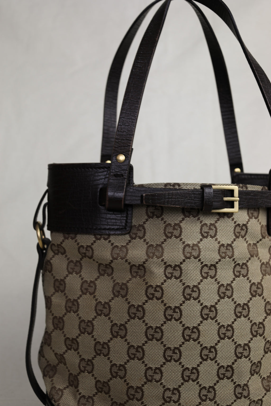 Vintage Gucci GG Canvas Tote with Chocolate Leather Trim