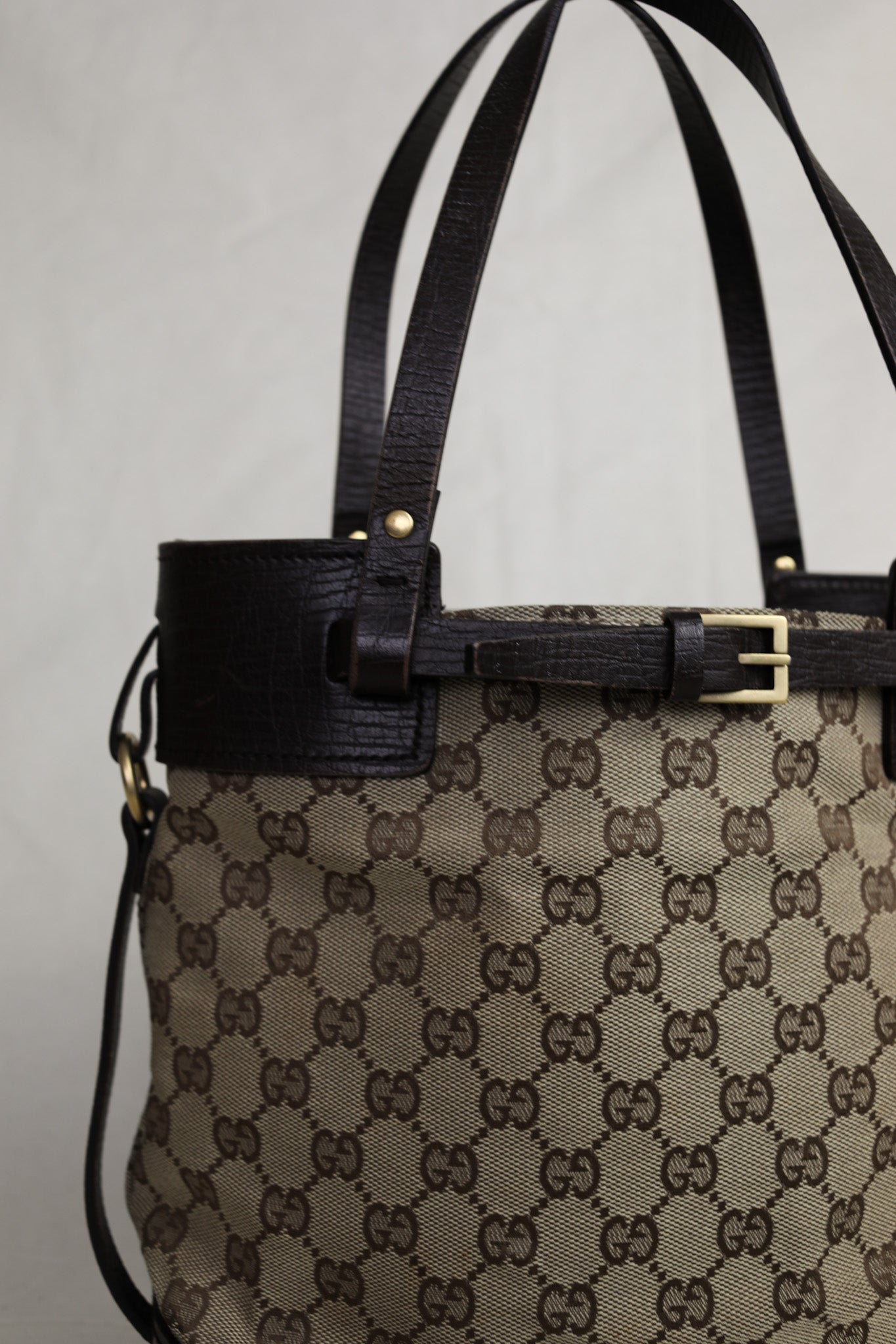 Vintage Gucci GG Canvas Tote with Chocolate Leather Trim