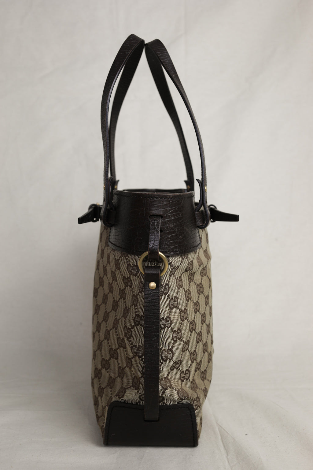 Vintage Gucci GG Canvas Tote with Chocolate Leather Trim
