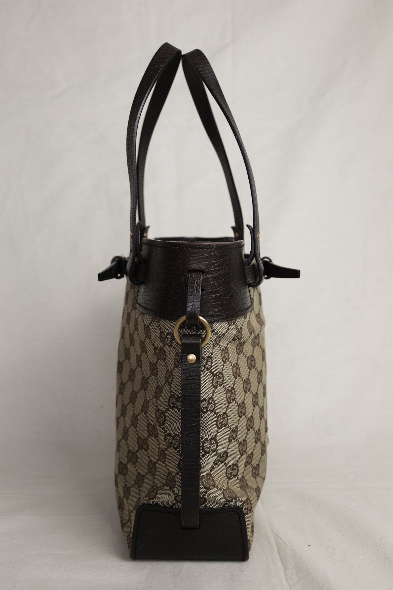 Vintage Gucci GG Canvas Tote with Chocolate Leather Trim