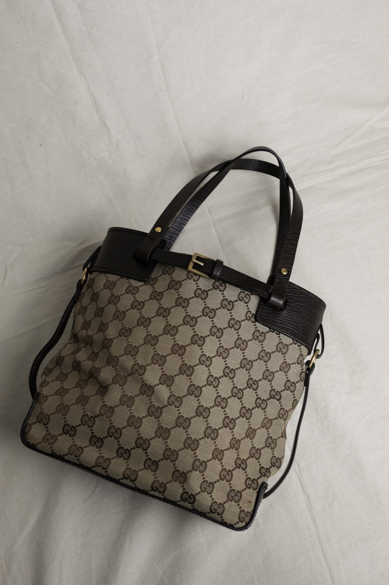 Vintage Gucci GG Canvas Tote with Chocolate Leather Trim