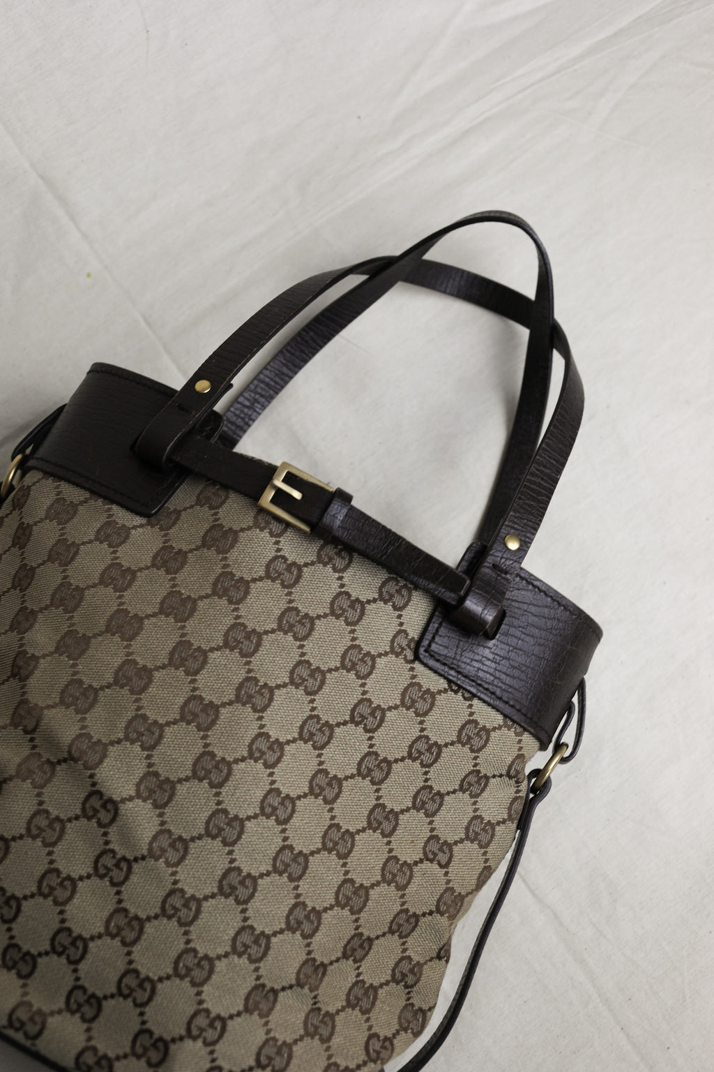 Vintage Gucci GG Canvas Tote with Chocolate Leather Trim