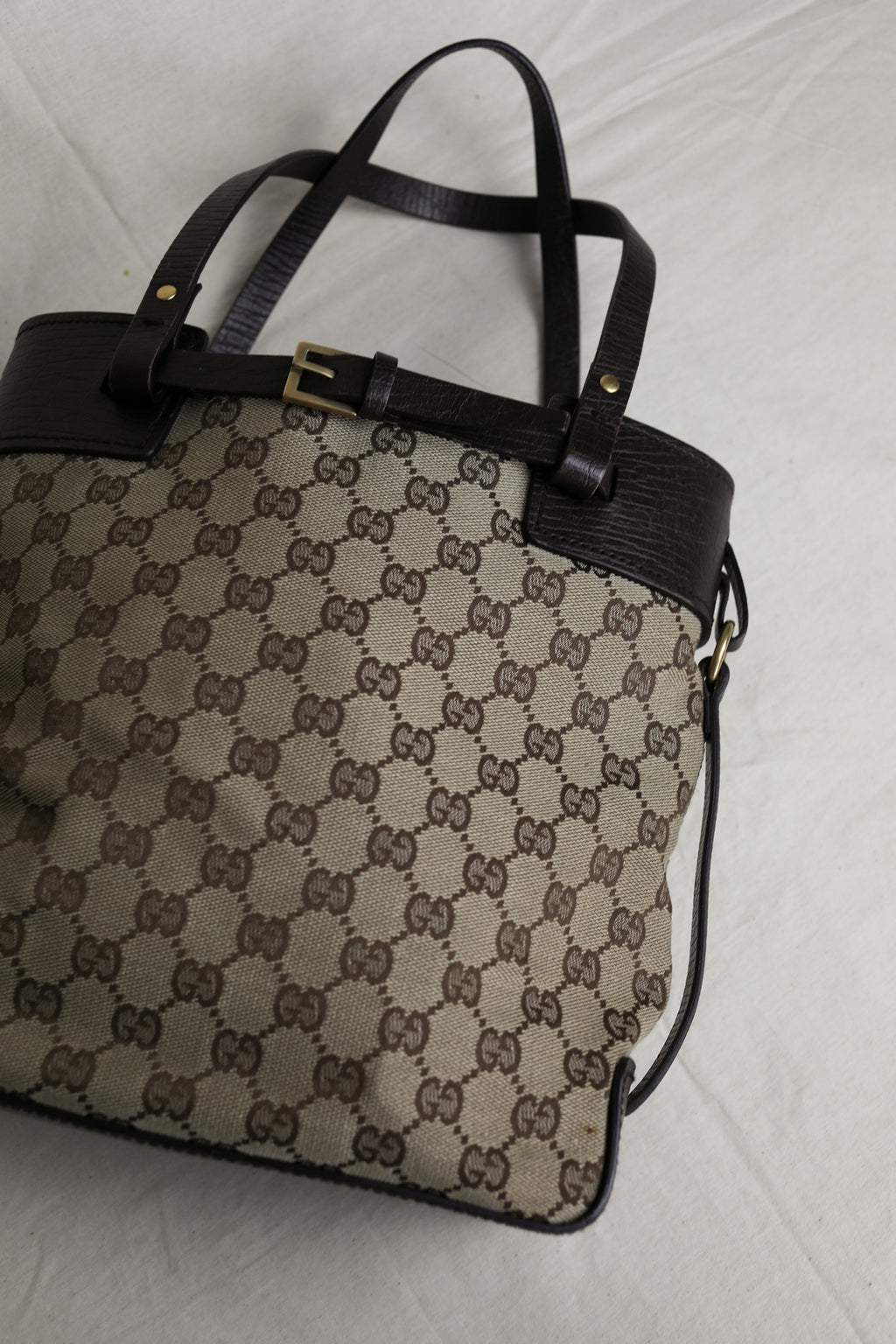 Vintage Gucci GG Canvas Tote with Chocolate Leather Trim