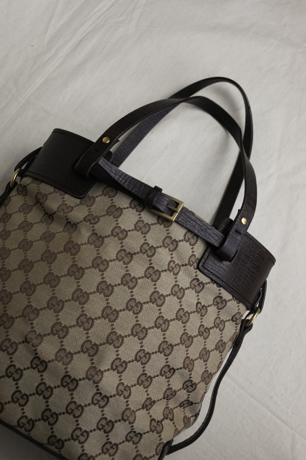 Vintage Gucci GG Canvas Tote with Chocolate Leather Trim
