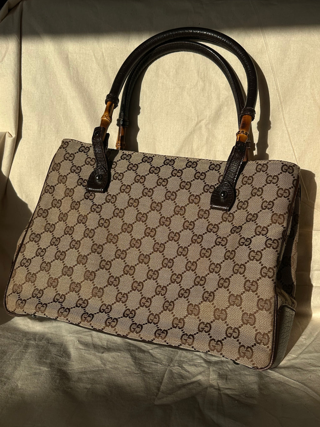 Gucci GG Canvas Bamboo Handle Tote