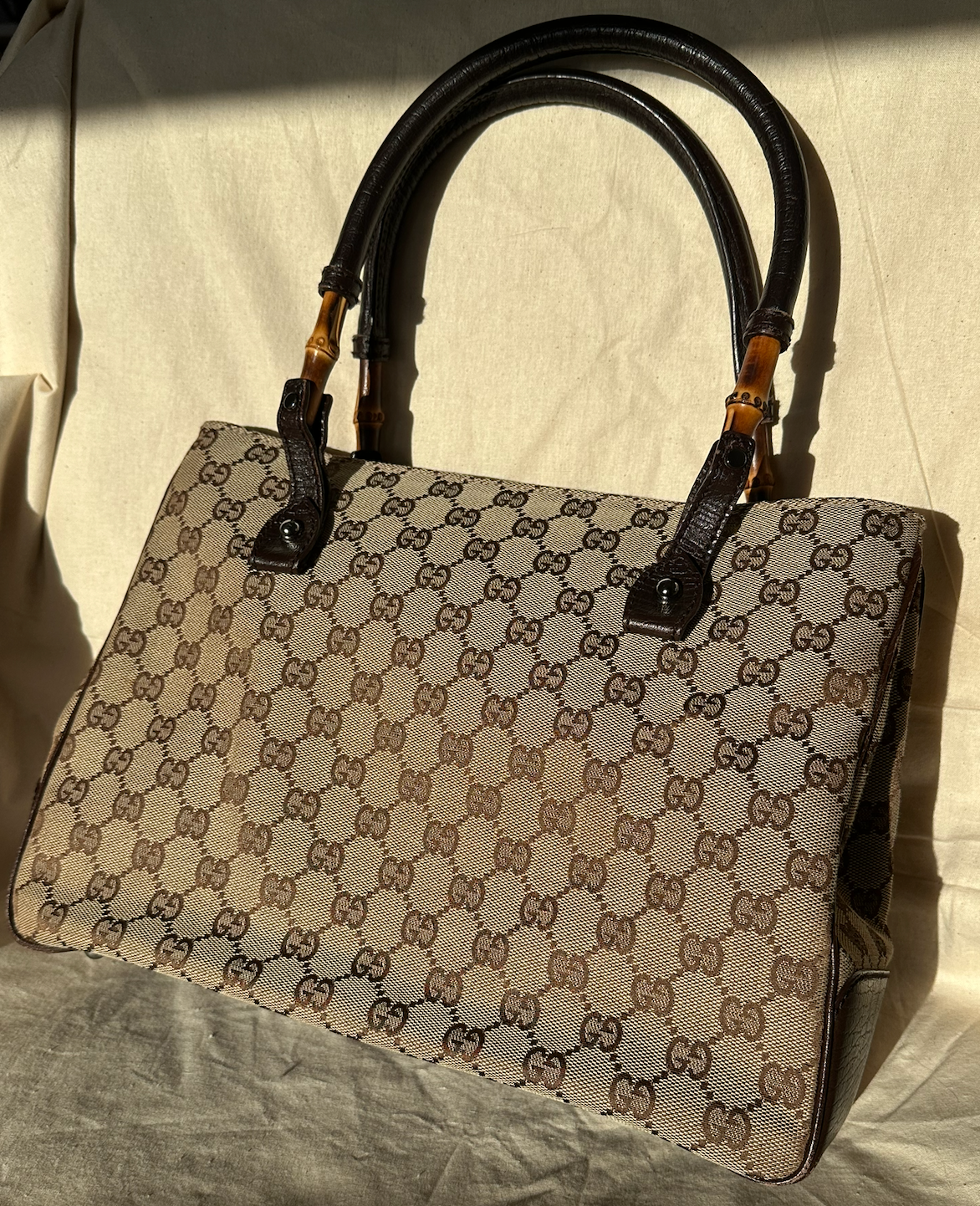 Gucci GG Canvas Bamboo Handle Tote